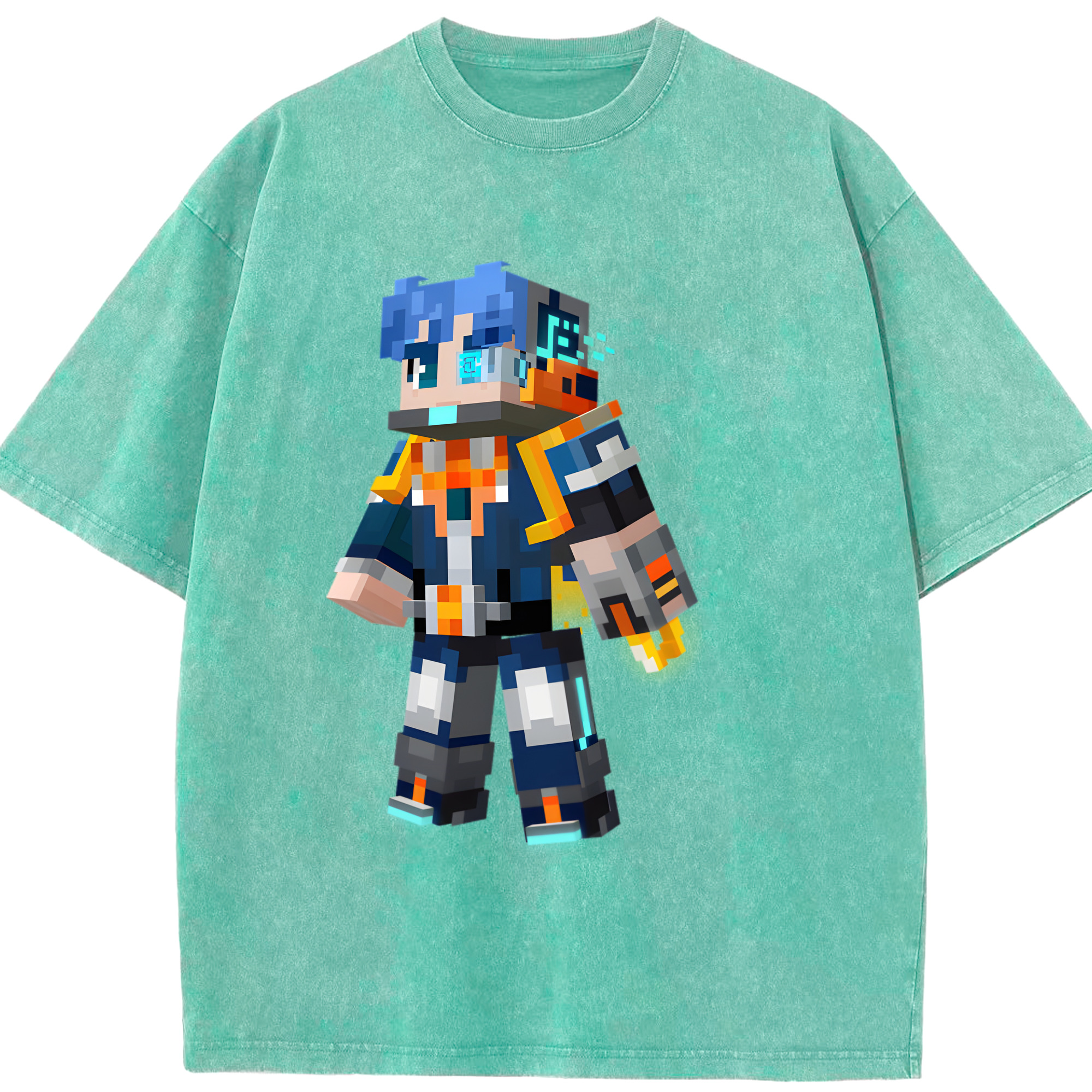 （画像用） マインクラフト ブロックの世界 Minecraft MC Block world 綿100% ヴィンテージ風 半袖Tシャツ（フロントプリント）